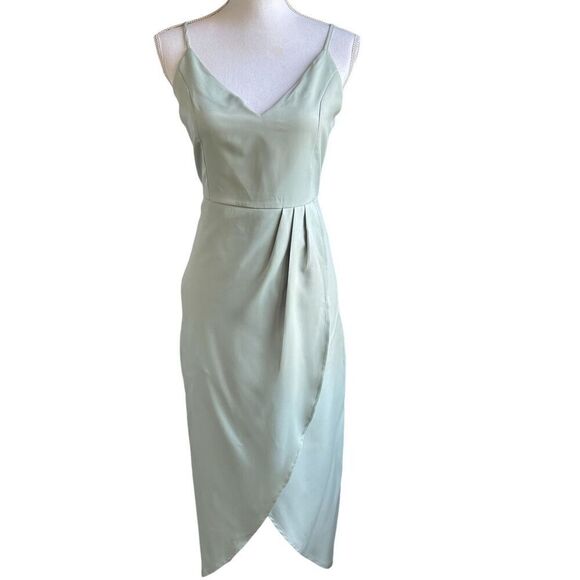 NWT CMZ 2005 Women’s V neck Spaghetti strap Midi Cocktail Dress 8/10 Mint Green - Picture 2 of 16